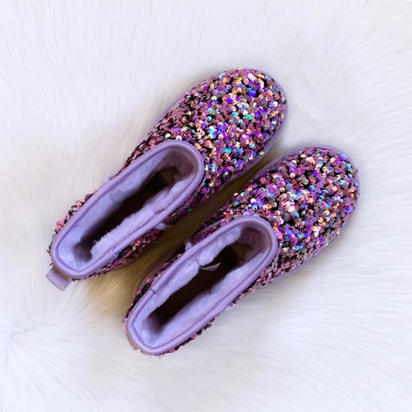 UGG Classic Mini Stellar Sequin Lilac Frost Boots - Picture 2 of 9